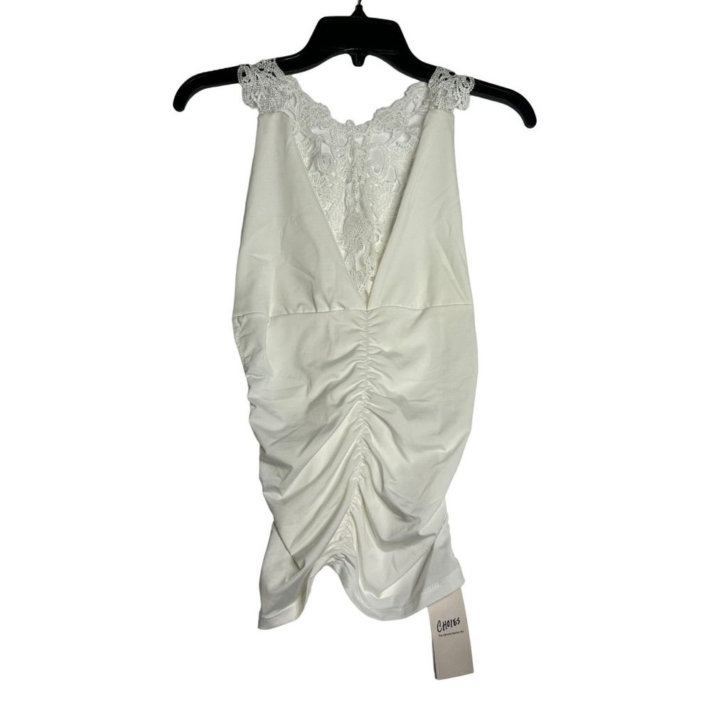 Choles Lace Back White Womens Blouse Top
